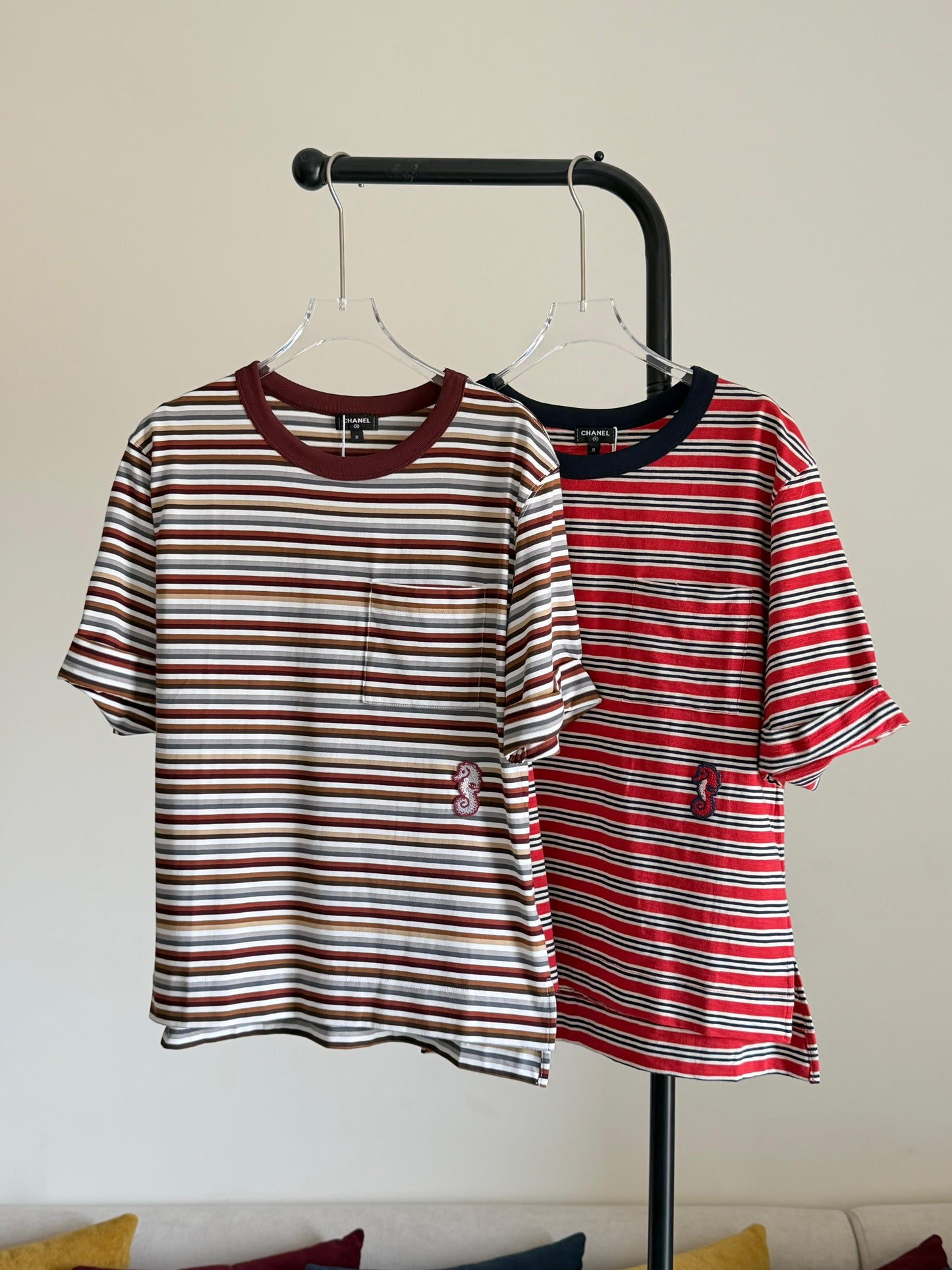 Chanel stripped T-SHIRT Black
