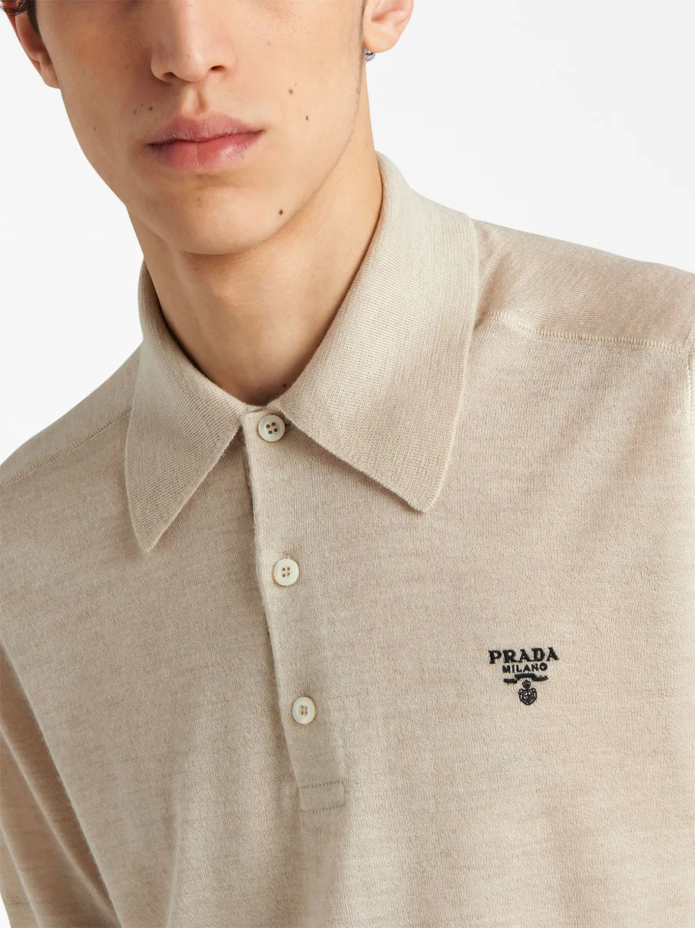 Prada Superfine Wool Polo Shirt "Beige" Luxury Knit Polo UAE