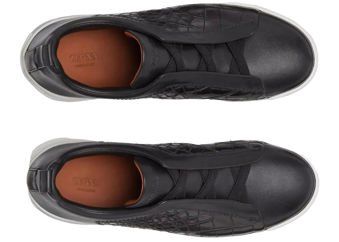 Zegna Crocodile Leather Triple Stitch "Black White" Contrast Leather Sneakers UAE