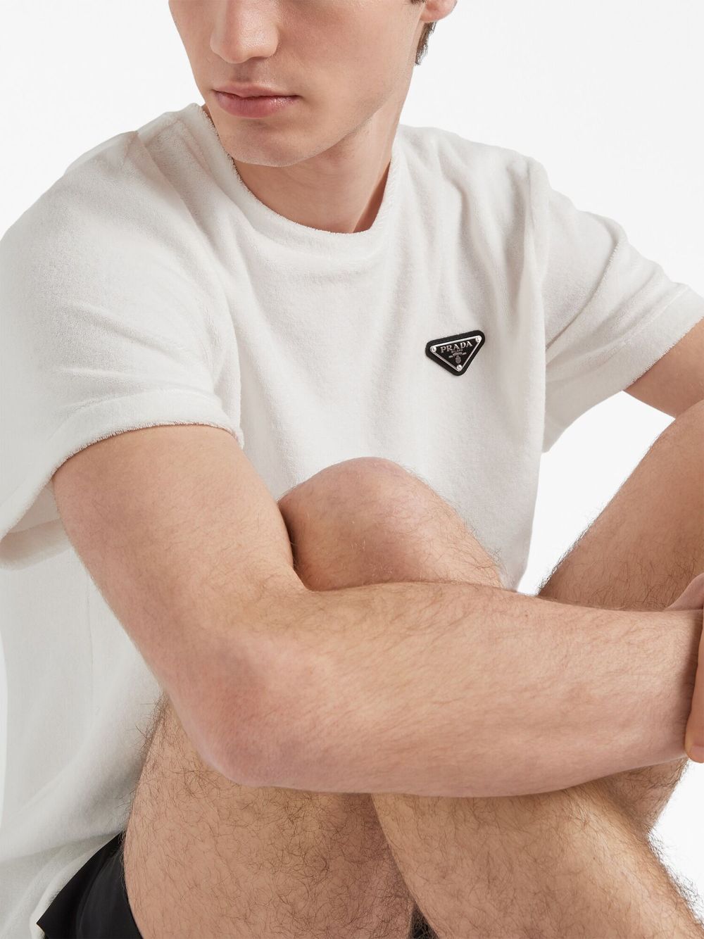 Prada Triangle-Logo Terry T-Shirt Designer Logo Tee UAE