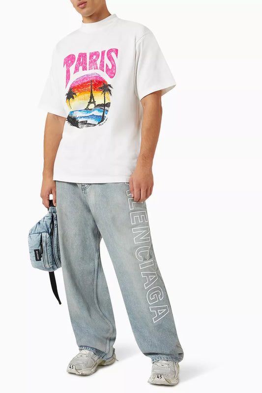 Balenciaga Paris Tropical Medium-Fit T-Shirt Vintage Jersey Summer Tee UAE