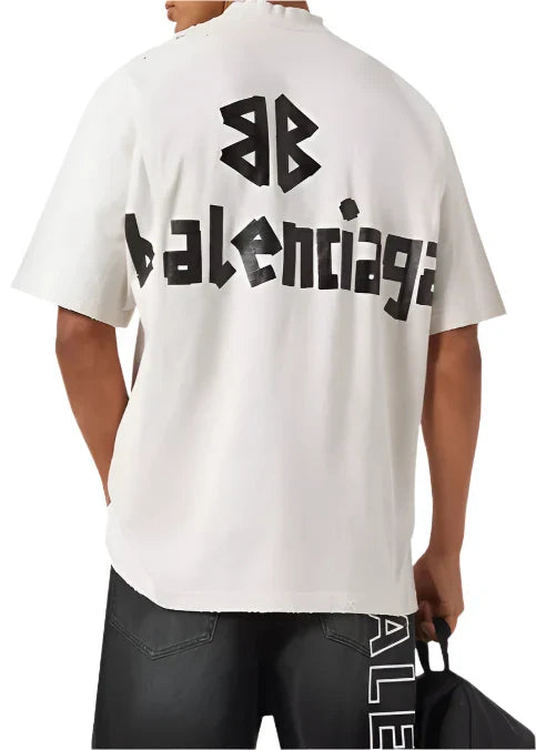 Balenciaga New Tape Type Medium-Fit T-Shirt "White Vintage Jersey" Clean Look Tee UAE
