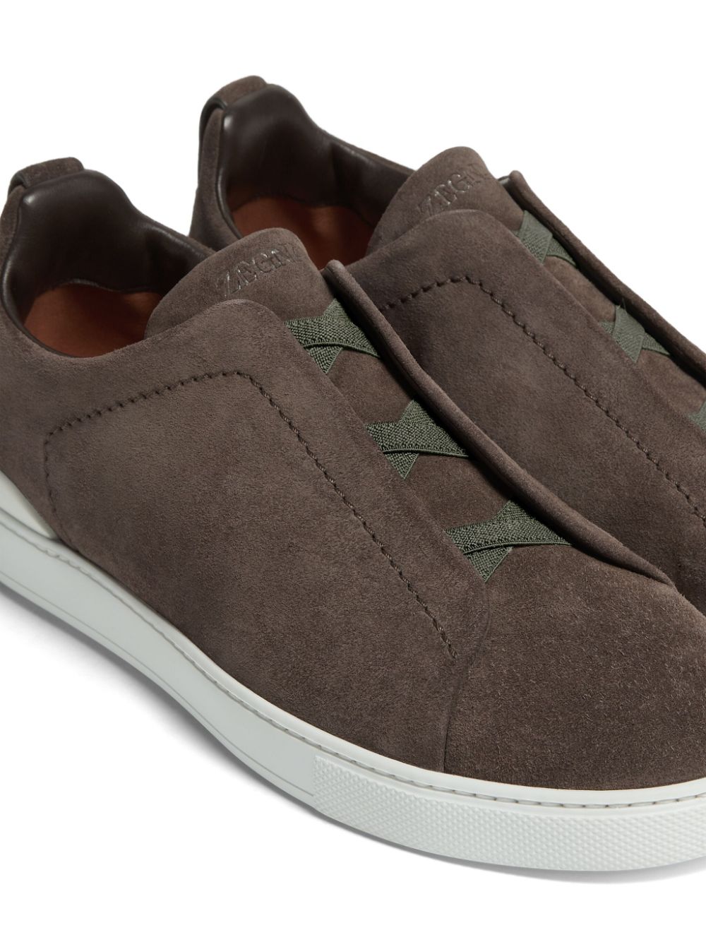 Zegna Brown Suede Triple Stitch Sneakers Rich Suede Sneakers UAE
