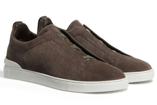 Zegna Brown Suede Triple Stitch Sneakers Rich Suede Sneakers UAE