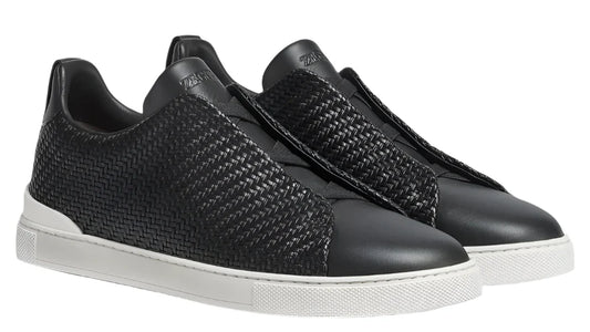 Zegna Pelletessuta Leather Triple Stitch Sneakers Woven Leather Sneakers UAE