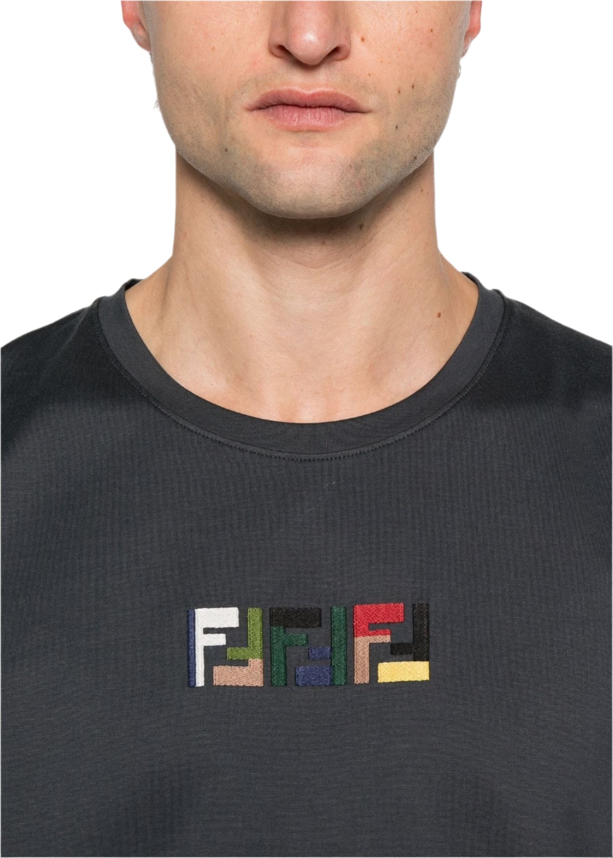 Fendi Dark Grey Cotton T-Shirt Essential Designer Tee UAE