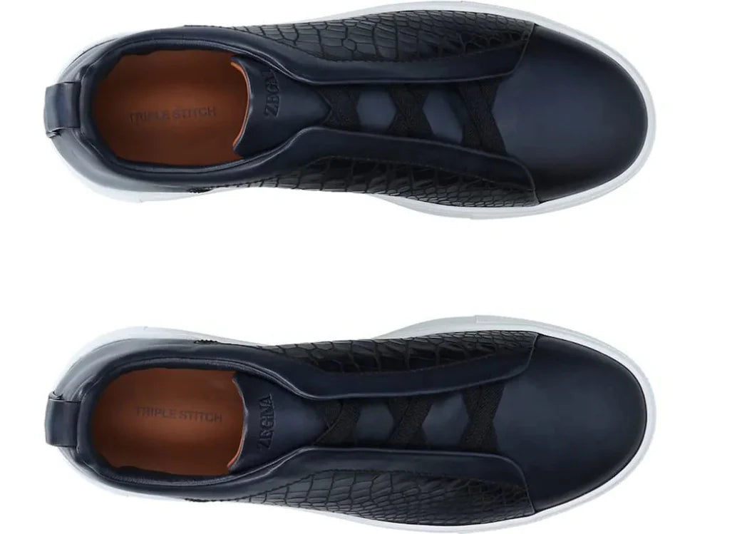 Zegna Crocodile Leather Triple Stitch "Navy Blue" Premium Sneakers UAE