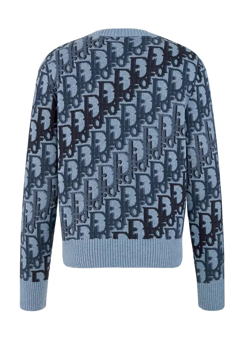 Dior Oblique Sweater "Blue Wool Jacquard" Luxury Knit Sweater UAE
