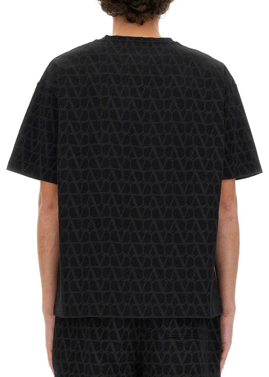 Valentino Cotton T-Shirt "Toile Iconographe Black" Signature Print Tee UAE