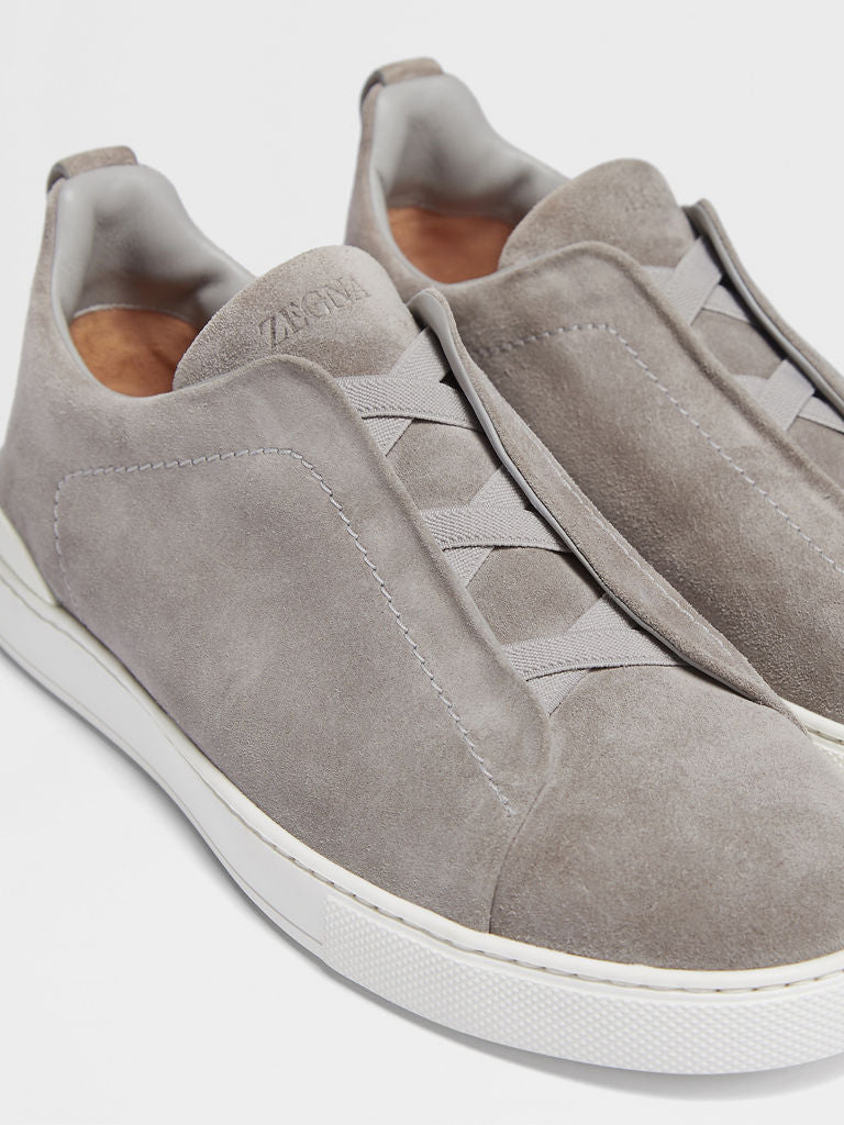 Zegna Grey Mélange Suede Triple Stitch Sneakers Textured Suede Sneakers UAE