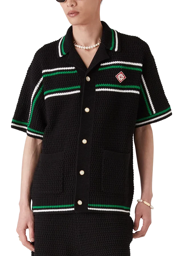 Casablanca Crocheted Cotton Tennis Shirt "Black" Summer Knit Shirt UAE