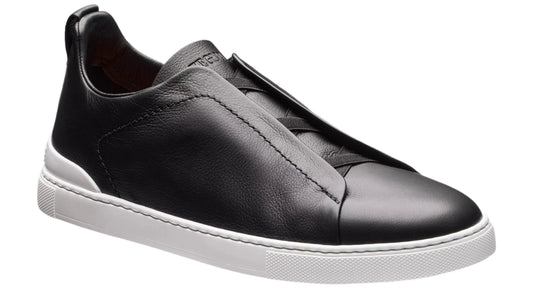 Zegna Black Leather Triple Stitch Sneakers Premium Leather Sneakers UAE