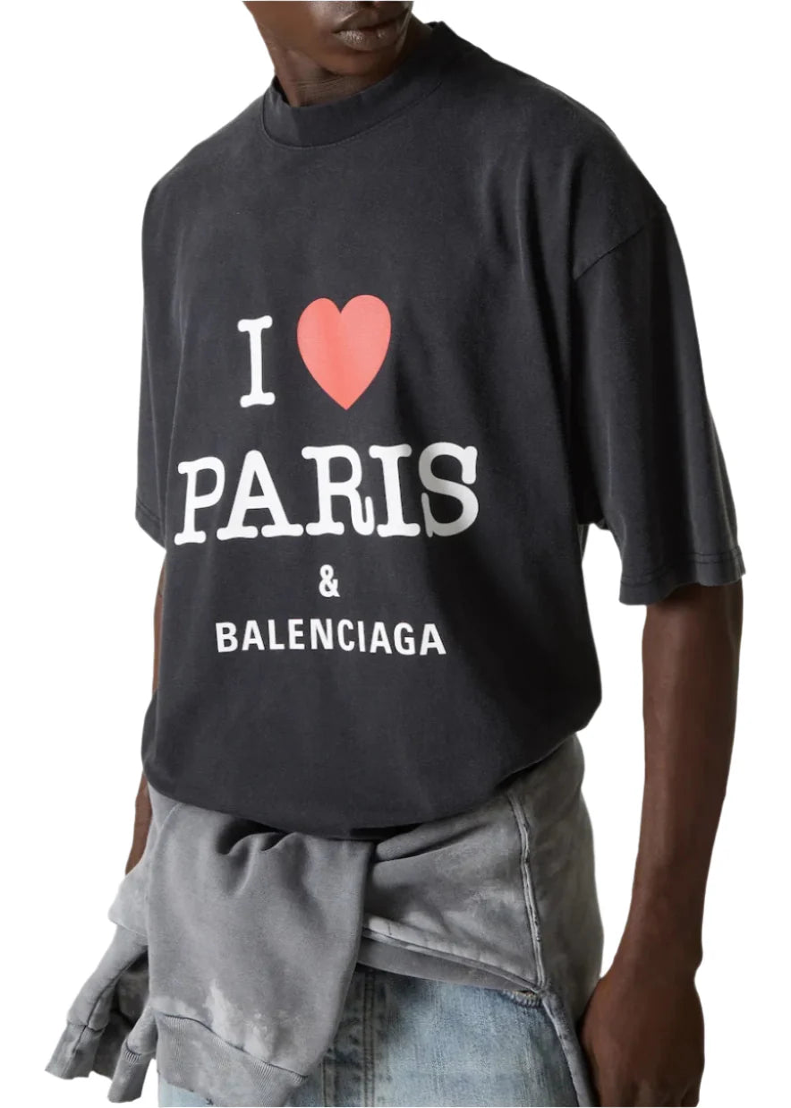 Balenciaga I Love Paris Cotton T-Shirt Graphic Streetwear Tee UAE