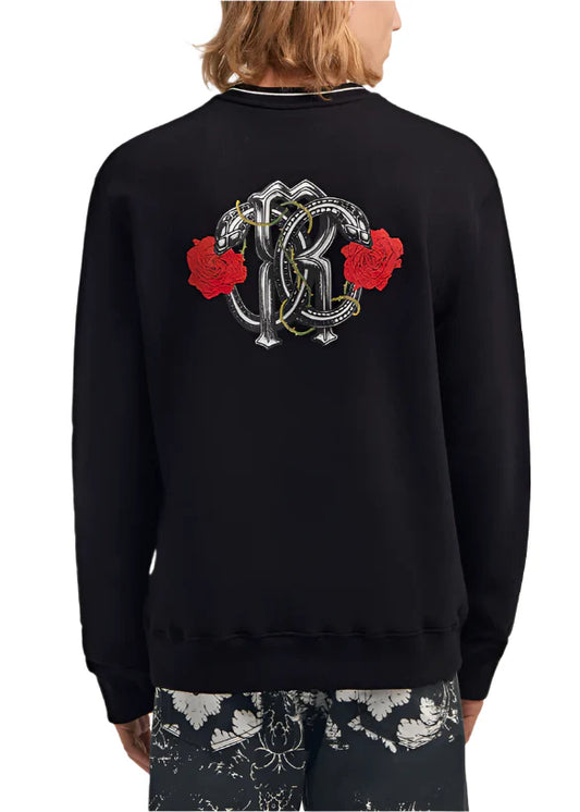 Roberto Cavalli Roses Regular Fit Crewneck Sweatshirt "Black" Designer Sweatshirt UAE