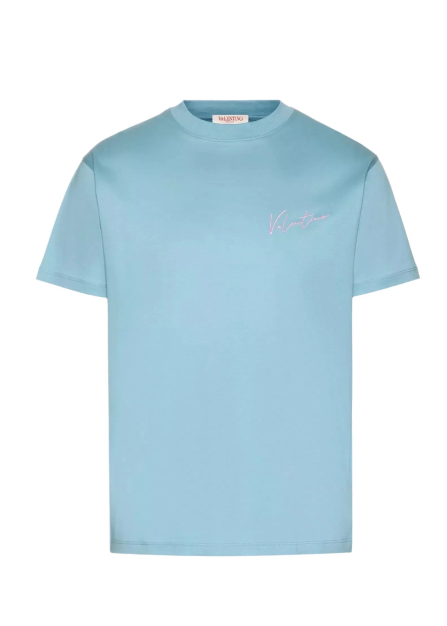 Valentino Light Blue T-Shirt With VLogo Signature Print Men's Designer Tee UAE
