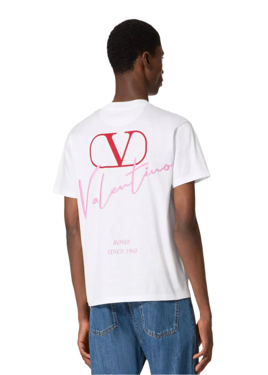 Valentino White T-Shirt With VLogo Signature Print Men's Luxury Tee UAE