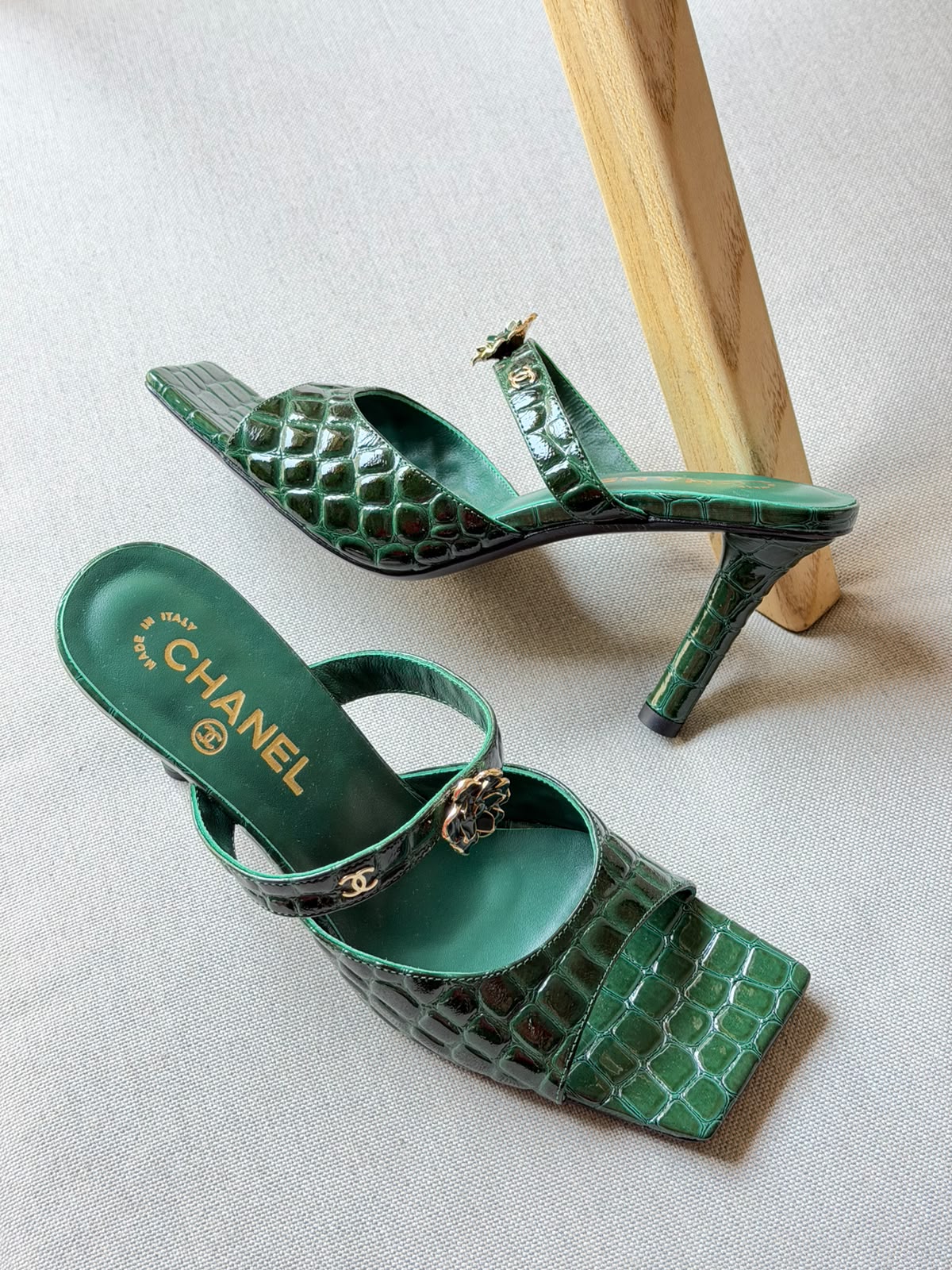 Chanel Crocodile Embossed Patent Calfskin & Metal
