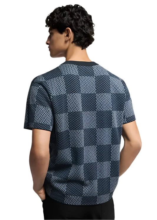 Damier Short-Sleeved Crewneck With LV Crystal Patch Luxury Designer Tee UAE