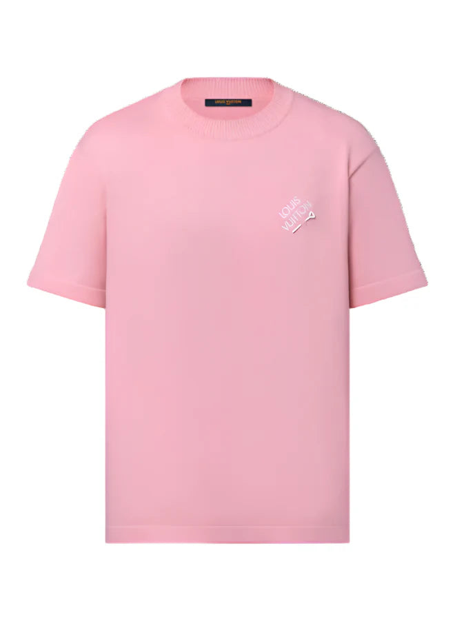 LV Embroidered Signature Short-Sleeved Cotton Crewneck "Pink" Trendy Tee UAE