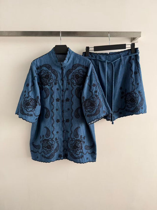 Zimmermann Blue Aster Embroidered set in Denim