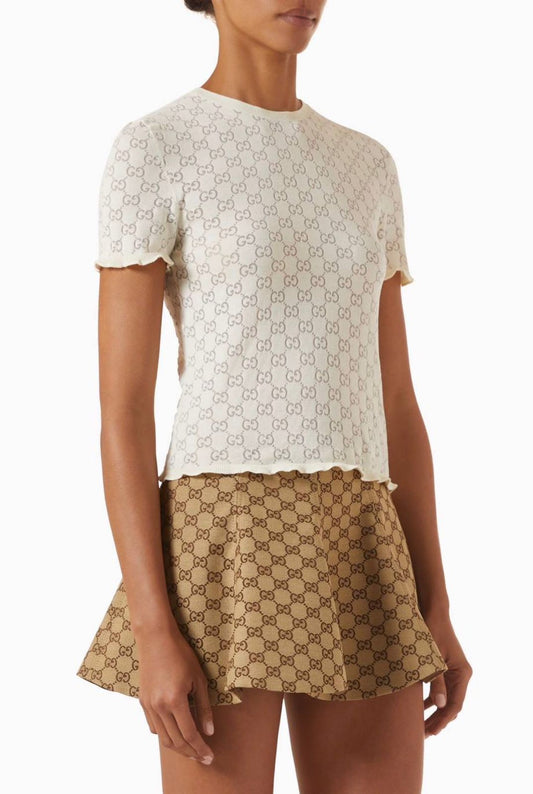 Gucci White Crewneck Top in Cotton
