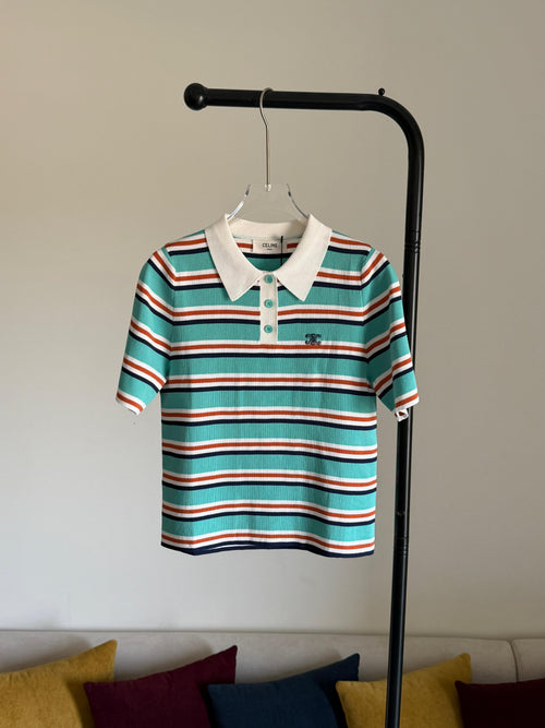Celine POLO SWEATER IN STRIPED COTTONs