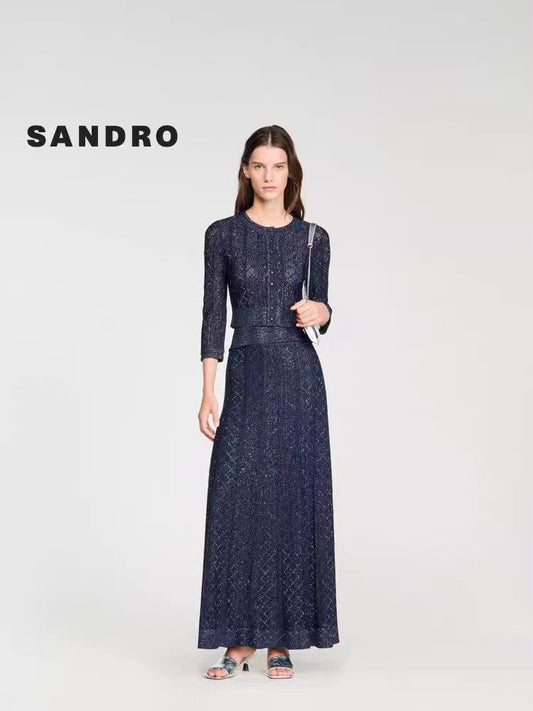 SANDRO Rhinestone Knit Cropped Cardigan