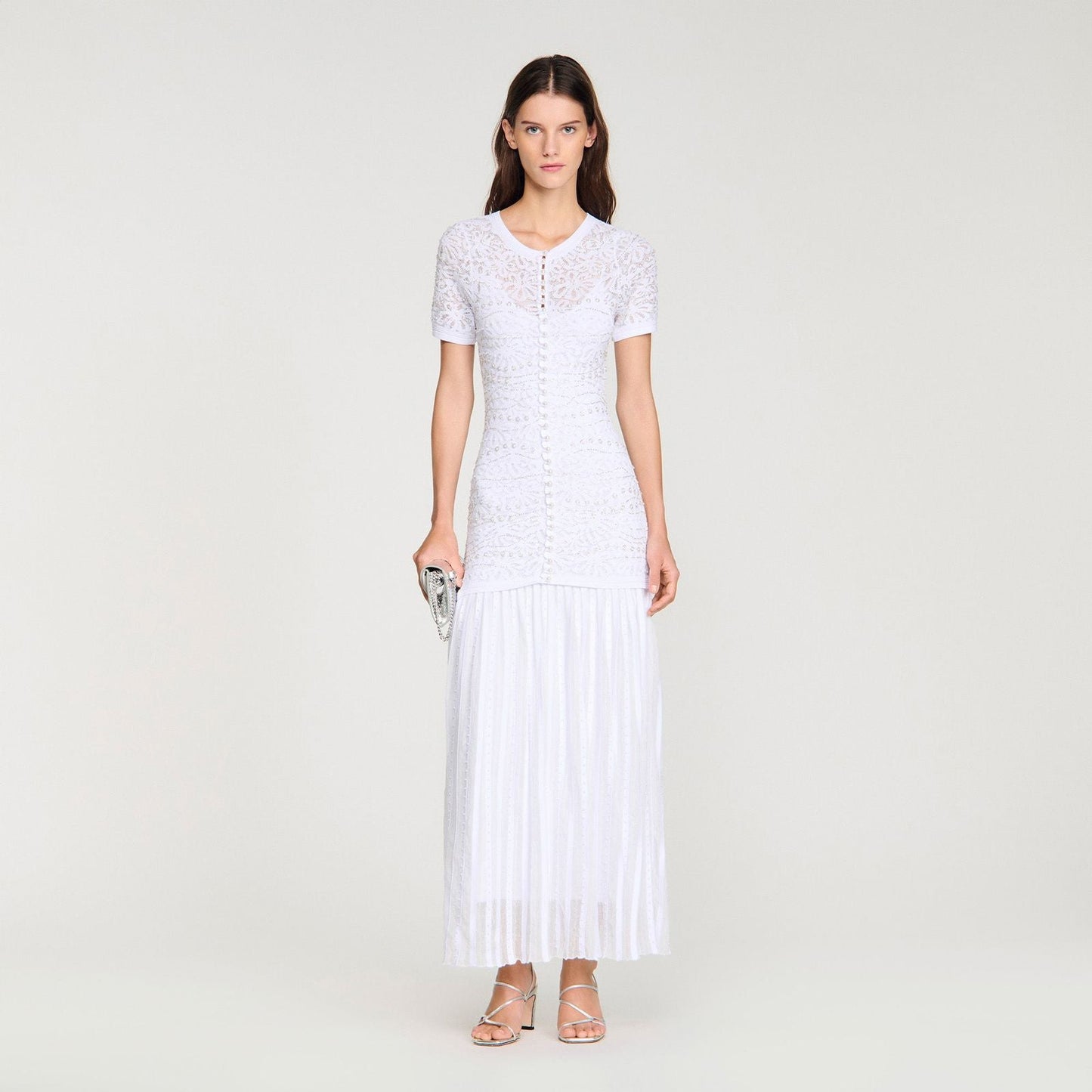 SANDRO bead-embellished Knit Maxi Dress.