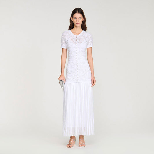 SANDRO bead-embellished Knit Maxi Dress.