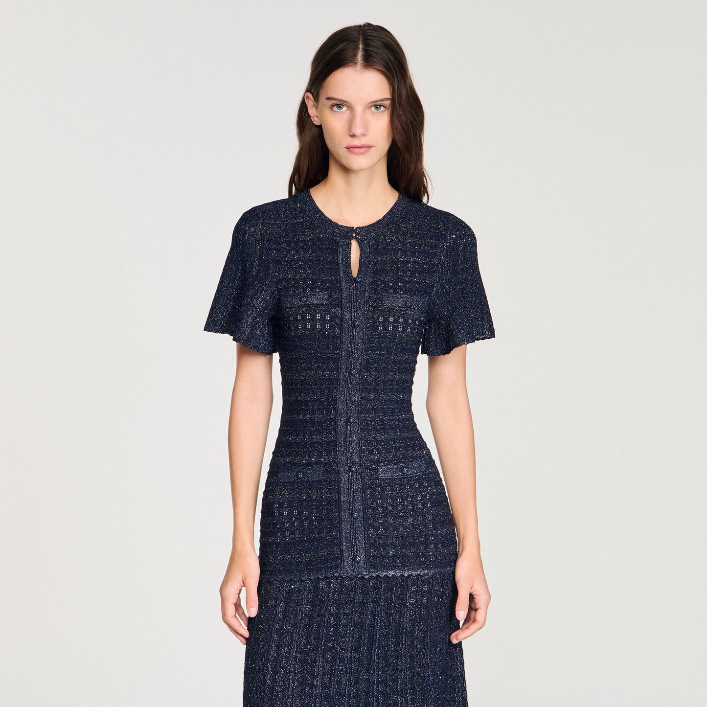 Sandro Diane Rhinestone Knit Maxi Dresss