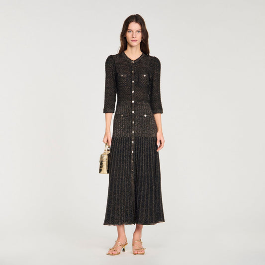 Sandro Shop Ramia Pointelle Knit Midi Dress Black
