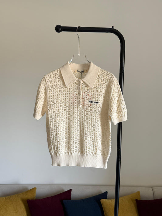 Ivory Cotton Polo Shirt | Miu Miu