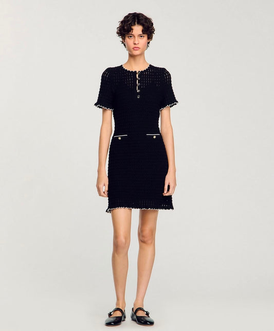 SANDRO Black Dory Sweater Mini Dress