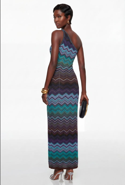 Missoni Blue Embellished One-shoulder Dress