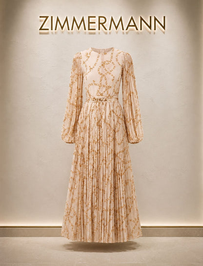 Zimmermann Chain-Print Pleated set in Natural