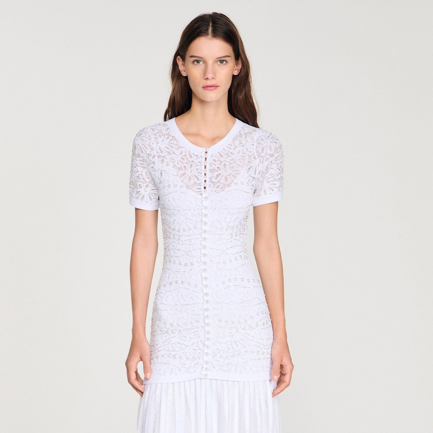 SANDRO bead-embellished Knit Maxi Dress.