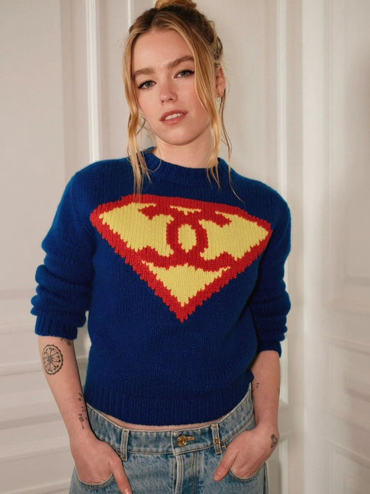 Chanel Sweater Cashmere in Blue Yellow and Red