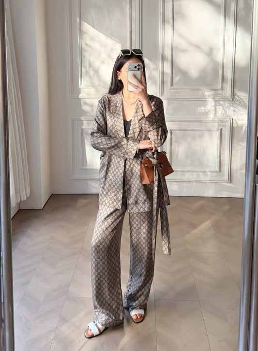 GUCCI Cropped silk-satin jacquard wide-leg pants set