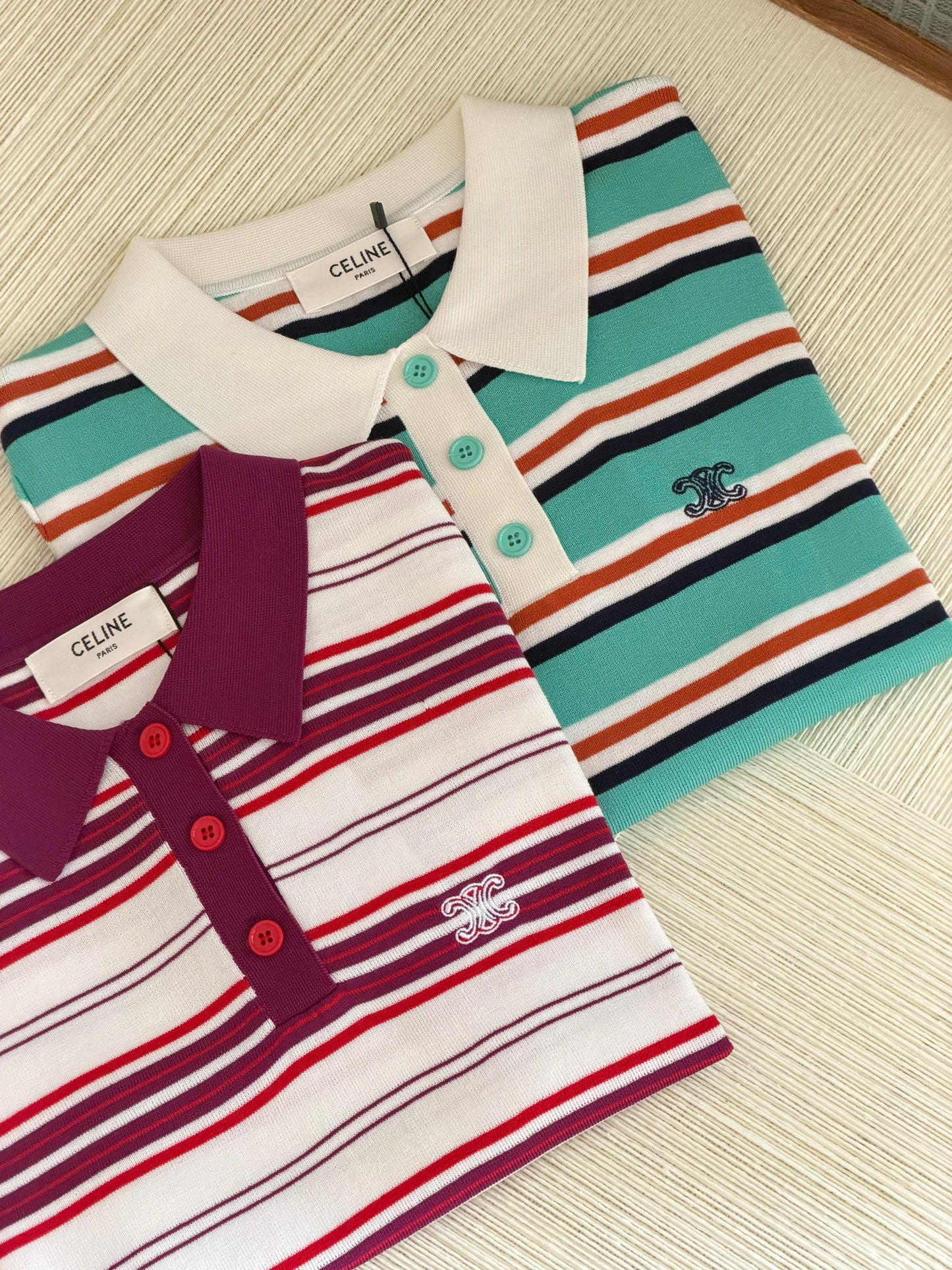 Celine POLO SWEATER IN STRIPED COTTON