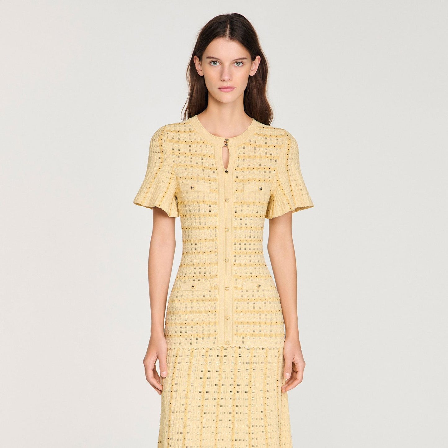 Sandro Diane Rhinestone Knit Maxi Dress