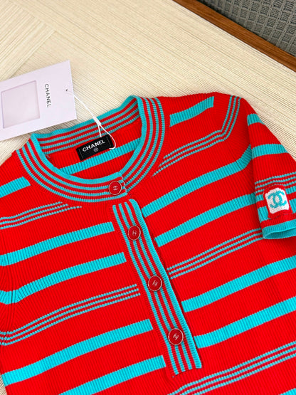 Chanel Top - Cotton, red & turquoise