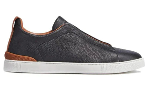 Ermenegildo Zegna Triple Stitch "Black Deerskin" Premium Leather Sneakers UAE