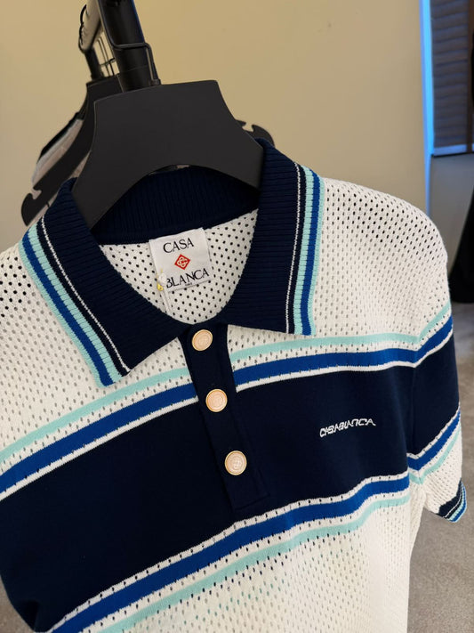 Casablanca open-knit Striped Polo Shirt