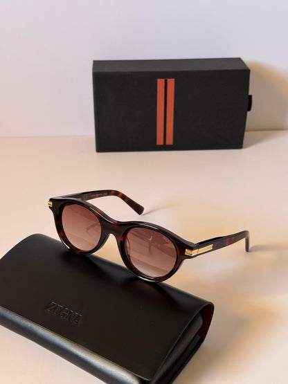 Zegna Havana Acetate Men Sunglasses