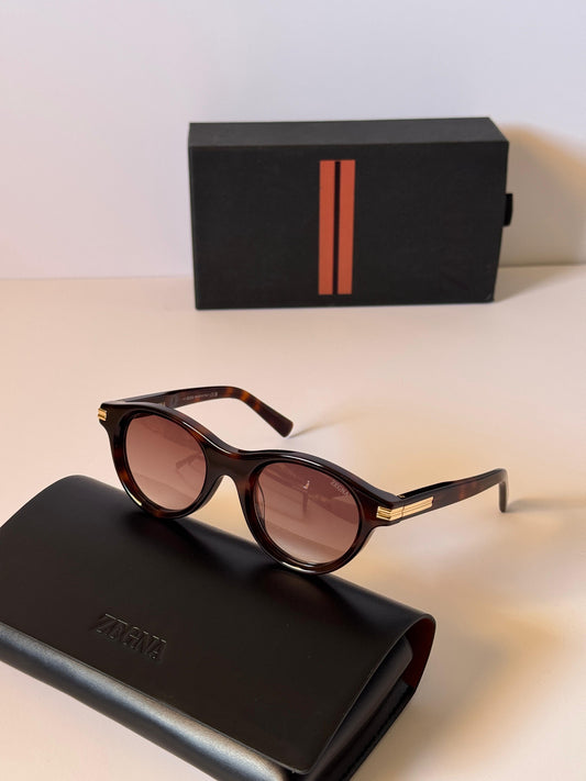 Zegna Havana Acetate Men Sunglasses