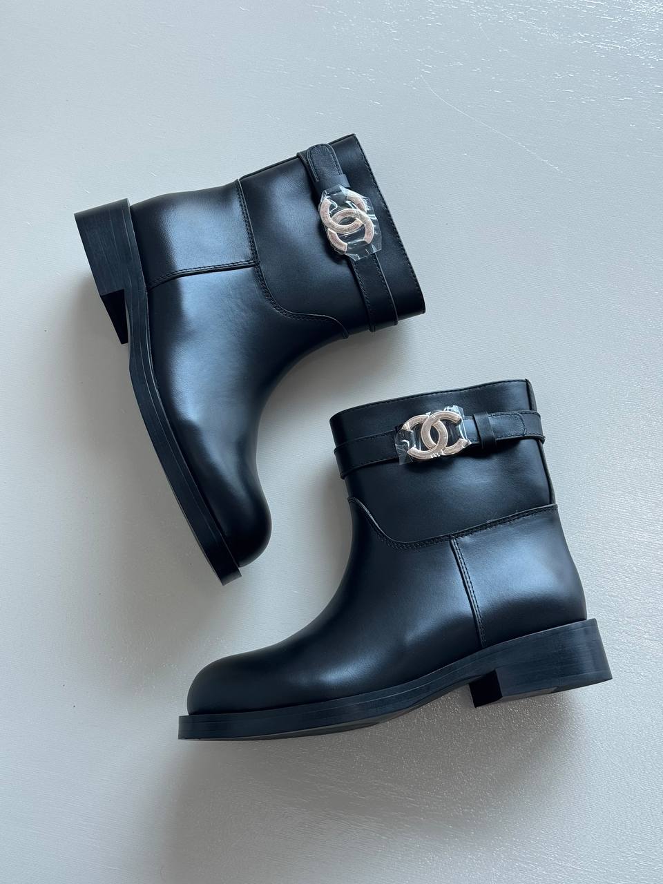 Chanel Calfskin CC Buckle Ankle Boots