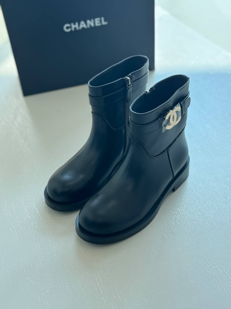 Chanel Calfskin CC Buckle Ankle Boots
