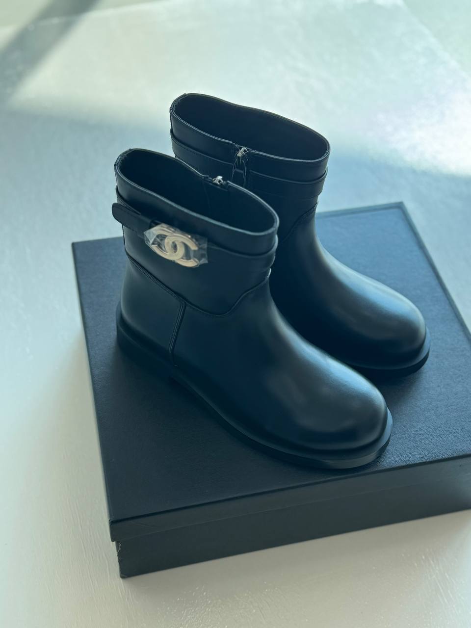 Chanel Calfskin CC Buckle Ankle Boots