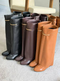 Givenchy Shark Lock Knee-High Wedge Boots in Smooth Box Calfskin Leather with Metal Clasp Band