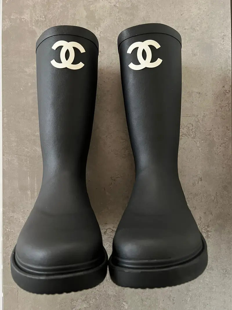 Chanel Rubber CC Rain Boots Nior Black
